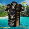 Bugatti Logo Print Hibiscus Floral Black Hawaiian Shirt a