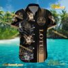 Lotus Logo Print Hibiscus Floral Black Hawaiian Shirt a