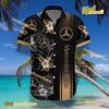 Mercedes-benz Logo Print Hibiscus Floral Black Hawaiian Shirt a