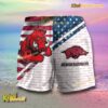 NCAA Arkansas Razorbacks American Flag Personalized Beach Shorts b