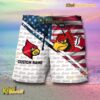 NCAA Louisville Cardinals American Flag Personalized Beach Shorts a