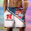 NCAA Nebraska Cornhuskers American Flag Personalized Beach Shorts