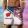 NCAA Wisconsin Badgers American Flag Personalized Beach Shorts