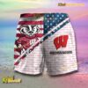 NCAA Wisconsin Badgers American Flag Personalized Beach Shorts a