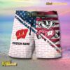 NCAA Wisconsin Badgers American Flag Personalized Beach Shorts b