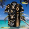 Renault Logo Print Hibiscus Floral Black Hawaiian Shirt a