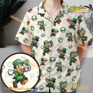 Super Mario Lucky Plumber Patrick's Day Hawaiian Shirt UKaBIpq