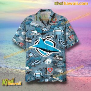 Cronulla Sutherland Sharks I Love Sharks Hawaiian Shirt-a ASUkP9g