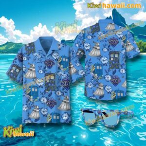 Doctor Who Flower Blue Hawaiian Shirt BWRcoqP