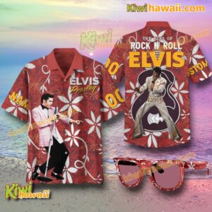 Elvis Presley The King Of Rock N' Roll Red Personalized Hawaiian Shirt JDpuq2N
