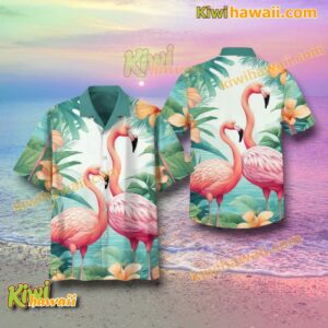 Flamingo Couple Beach Hawaiian Shirt IuVMKGq