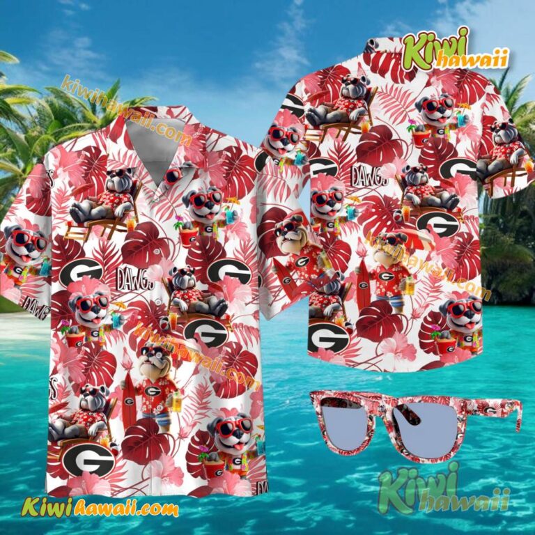 Georgia Bulldogs Mascot Tropical Leaves Hawaiian Shirt 3Jgaqbn