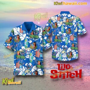 Stitch And Lilo Cartoon Beach Hawaiian Shirt FHAEz5C