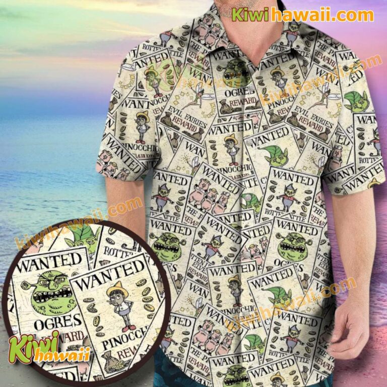 Fairytale Shrek Wanted Posters Hawaiian Shirt WFgGltY