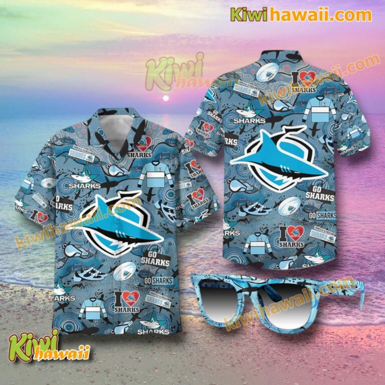 Cronulla Sutherland Sharks I Love Sharks Hawaiian Shirt O19vq4p