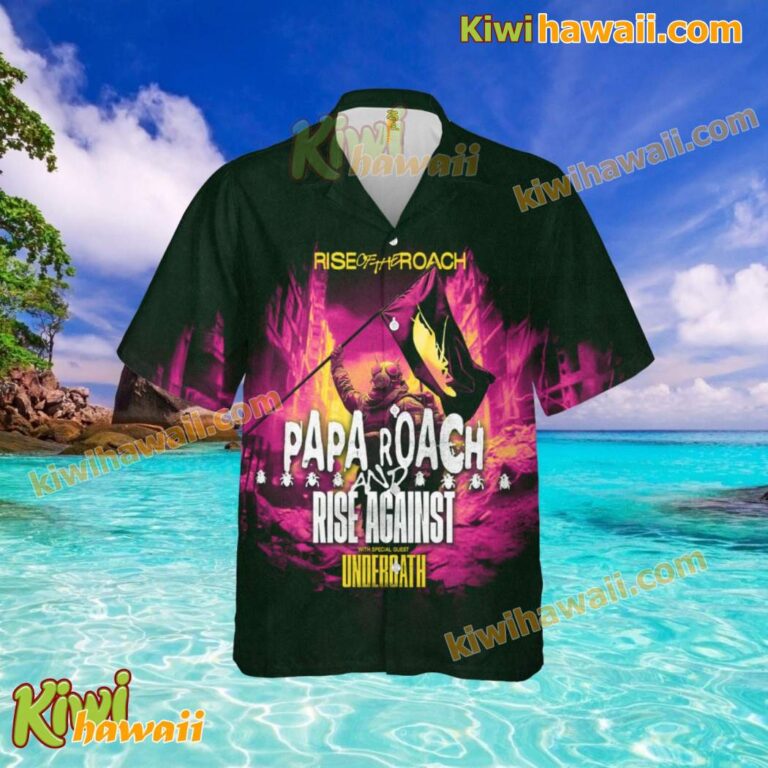 Papa Roach And Rise Against Rise Of The Roach 2025 Us Tour Hawaiian Shirt LHFZDfN