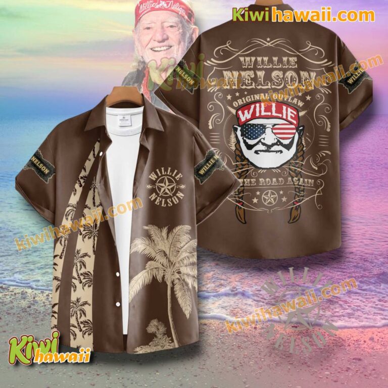 Willie Nelson On The Road Again Palm Tree Hawaiian Shirt ELhSuO0