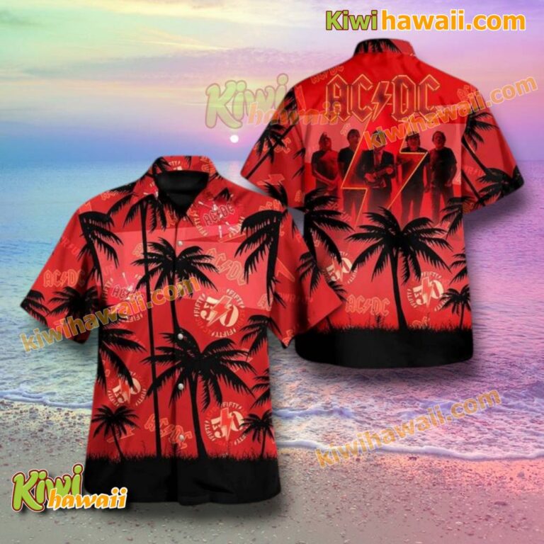 ACDC 50th Anniversary Palm Tree Hawaiian Shirt UvZruzO