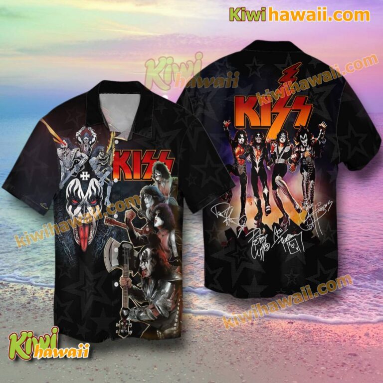 Kiss Band Stars Signatures Hawaiian Shirt jJAveHM