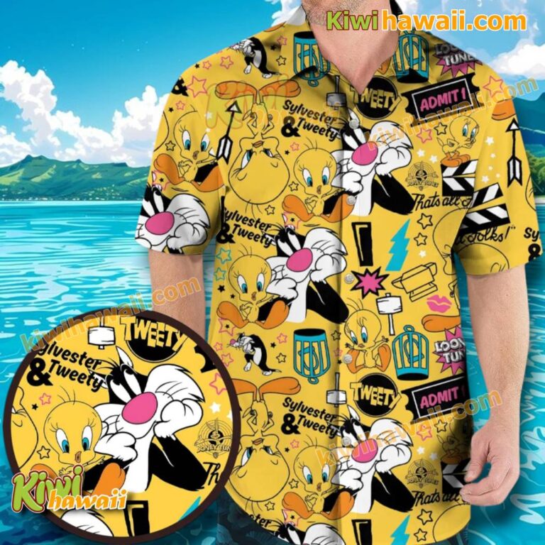 Looney Tunes Sylvester And Tweety Hawaiian Shirt KXlqU4h