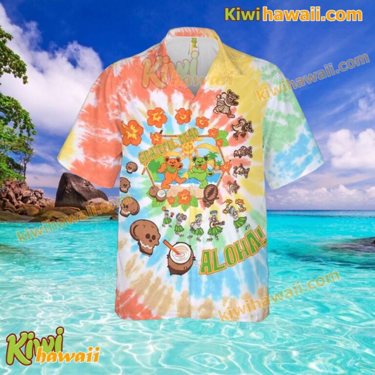 Grateful Dead Aloha Tie-dye Dancing Bears Hawaiian Shirt ekTycM4