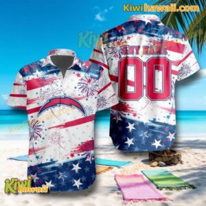 NFL Los Angeles Chargers Independence Day Firework Personalized Hawaiian Shirt Du9MkZI