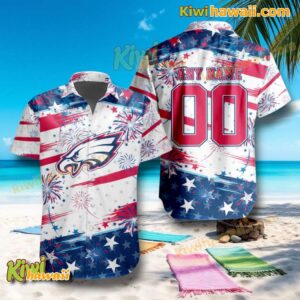 NFL Philadelphia Eagles Independence Day Firework Personalized Hawaiian Shirt WquUr4S