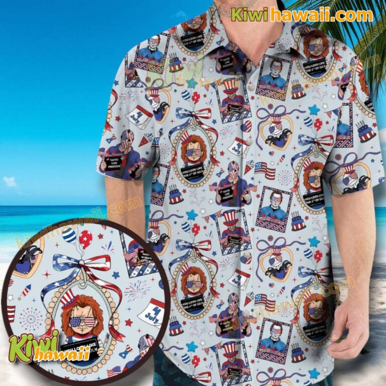 Horror Movie Characters Patriotic Hawaiian Shirt gXlH8ba