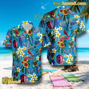 St. Louis Sports Teams Floral Blue Hawaiian Shirt VcuZQXW
