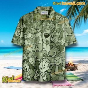 Vault Boy Button Down Hawaiian Shirt QkF9rSO