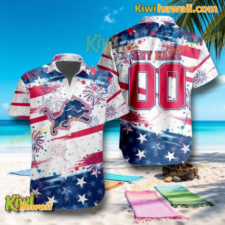 NFL Detroit Lions Independence Day Firework Personalized Hawaiian Shirt QzhEoHJ