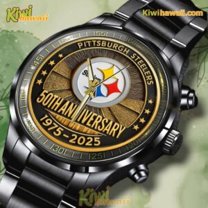 Pittsburgh Steelers 50th Anniversary 1975-2025 Stainless Steel Watch FmqjR4W