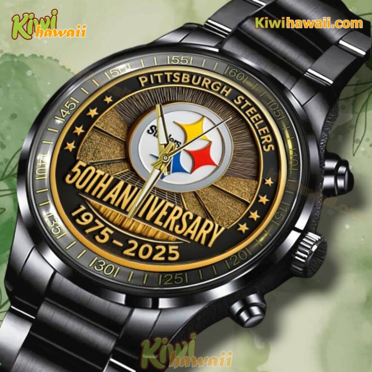 Pittsburgh Steelers 50th Anniversary 1975-2025 Stainless Steel Watch FmqjR4W