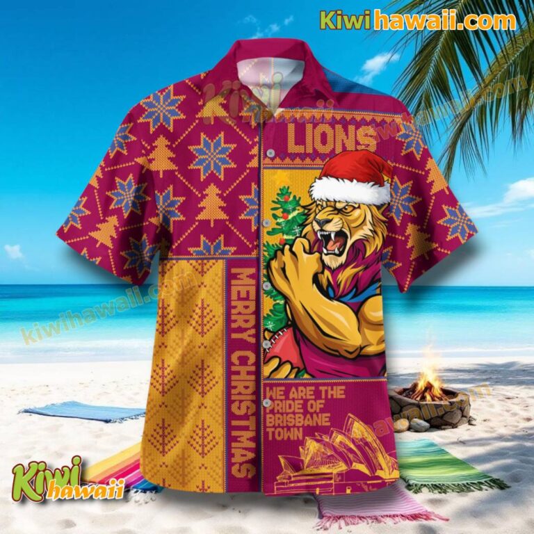 Brisbane Lions Merry Christmas Hawaiian Shirt zLtEJV9