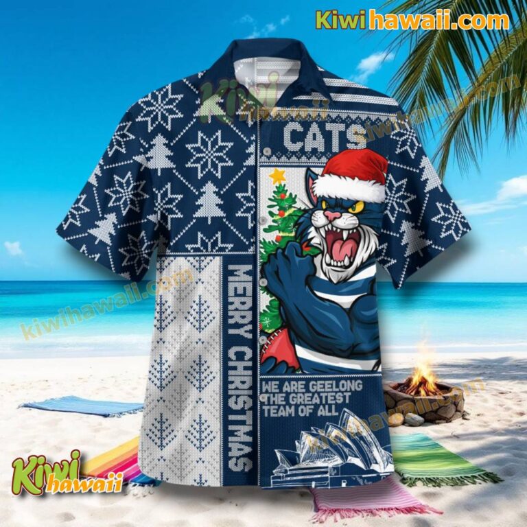 Geelong Cats Merry Christmas Hawaiian Shirt cfs9ONP